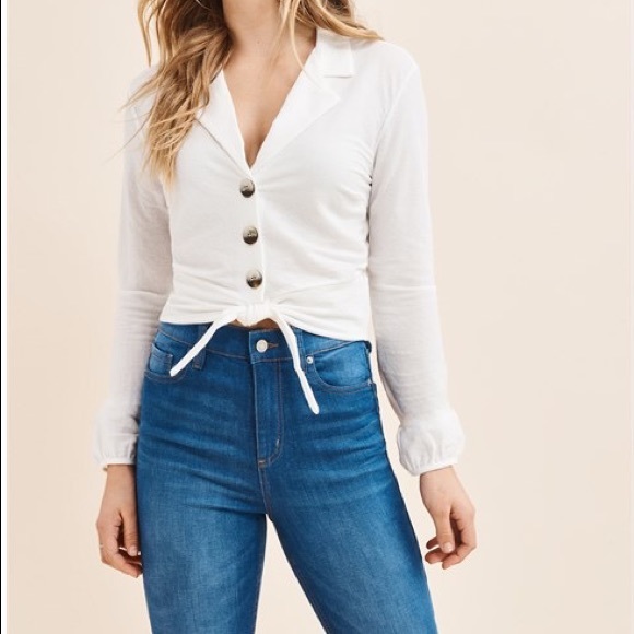 LINEN BUTTON BLOUSE WITH TIE XS - Picture 1 of 3